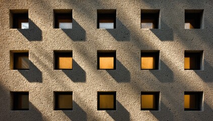 Geometric pattern of square openings in a concrete wall.