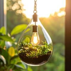 Glass terrarium pendant light