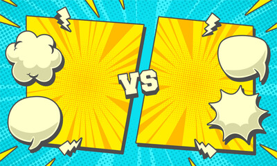 Comic cartoon versus fight background with two battle panel and speech bubbles for text