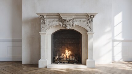 Elegant fireplace with ornate detailing creates a cozy ambiance at home