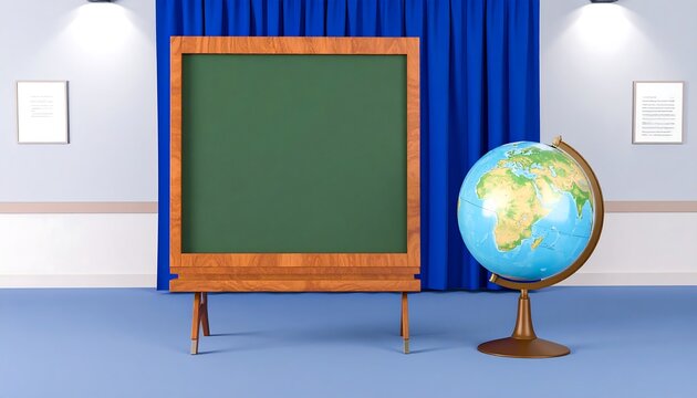 Empty classroom with chalkboard and globe - Powered by Adobe