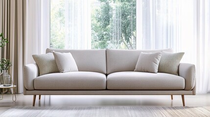 Fototapeta premium Minimalist sofa in a modern living room, embodying simplicity and calm elegance.