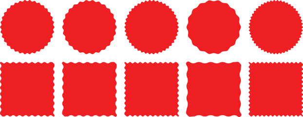 Rectangle, circle shapes with scallop and zigzag edges set. Zig zag edge rectangle shape. Silhouette stickers circle, square, oval and rectangle labels. Jagged rectangular shape box element set 