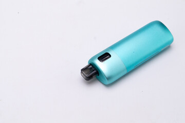 Turquoise Vape Pen on White Background, Close-Up of Electronic Cigarette Device for Vaping.
