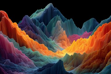 Abstract AI animated colorful mountain landscape