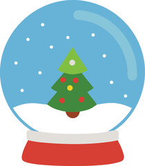 Christmas snow globe icon illustration showcasing a snowy scene within a glass dome.