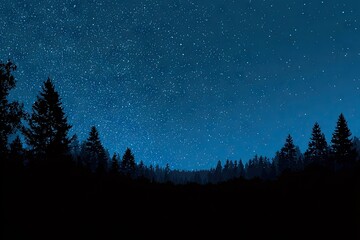 Starry night over dark forest