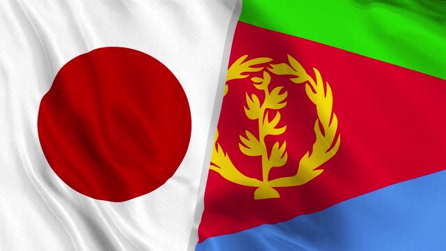 Japan and Eritrea Flag Waving Animation Seamless Loop