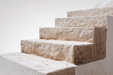 Light beige stone steps ascend against a plain background