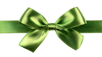 Elegant green satin ribbon bow isolated on transparent background .