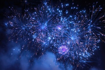 Fireworks bursts of blue and purple in night sky