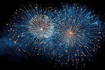 Two vibrant fireworks bursts against a dark night sky