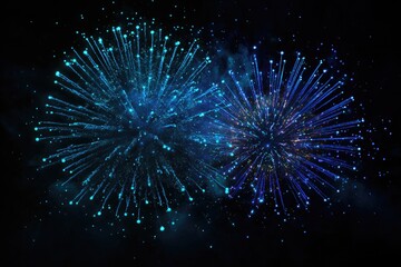Two vibrant firework bursts in dark night sky
