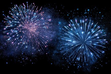 Two vibrant fireworks explode against a dark night sky