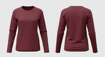 3D mockup of a maroon color of woman long sleeve t-shirt