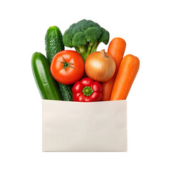 Fresh produce pack of vegetables tomato carrot cucumber broccoli bell pepper onion for healthy eating transparent background