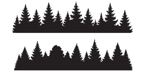Obraz premium Set of tree line forest trees silhouette