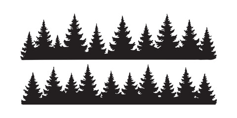 Fototapeta premium Set of tree line forest trees silhouette