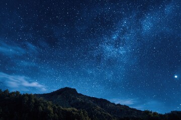 Night sky, Milky Way, mountain silhouette