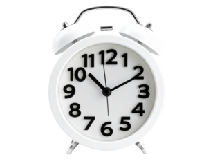 Minimalist White 3D Alarm Clock Icon, Front View, isolated on transparent background (1)