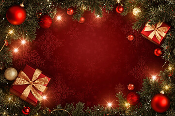 A festive Christmas tree adorned with gold and red baubles, shimmering ornaments, and a radiant star celebrates the holiday season