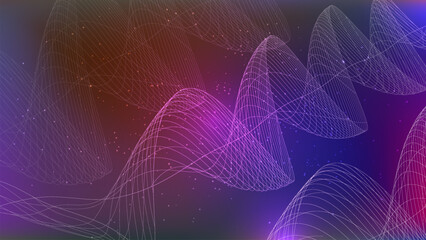  Dynamic Wavy Flow Design in Dark Tones of Violet. Neural Network, and Technology Visualization Concept.