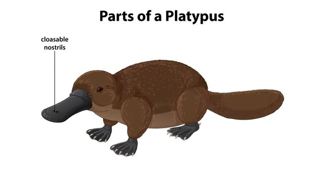 Animated Platypus Anatomy Diagram with Labeled Body Parts