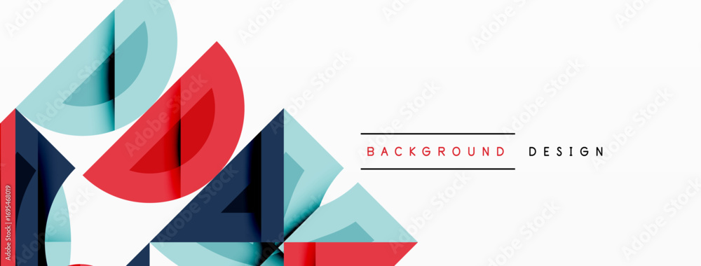Aufkleber Abstract geometric shapes overlap, creating dynamic visual composition. Red, blue, cyan hues dominate white space. Modern design element.