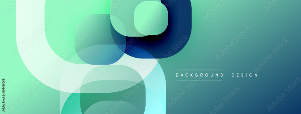 Poster abstract geometric shapes overlap, creating cool teal gradient effect. modern design element for bac