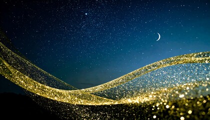 Glittering gold ribbons against a starry night sky