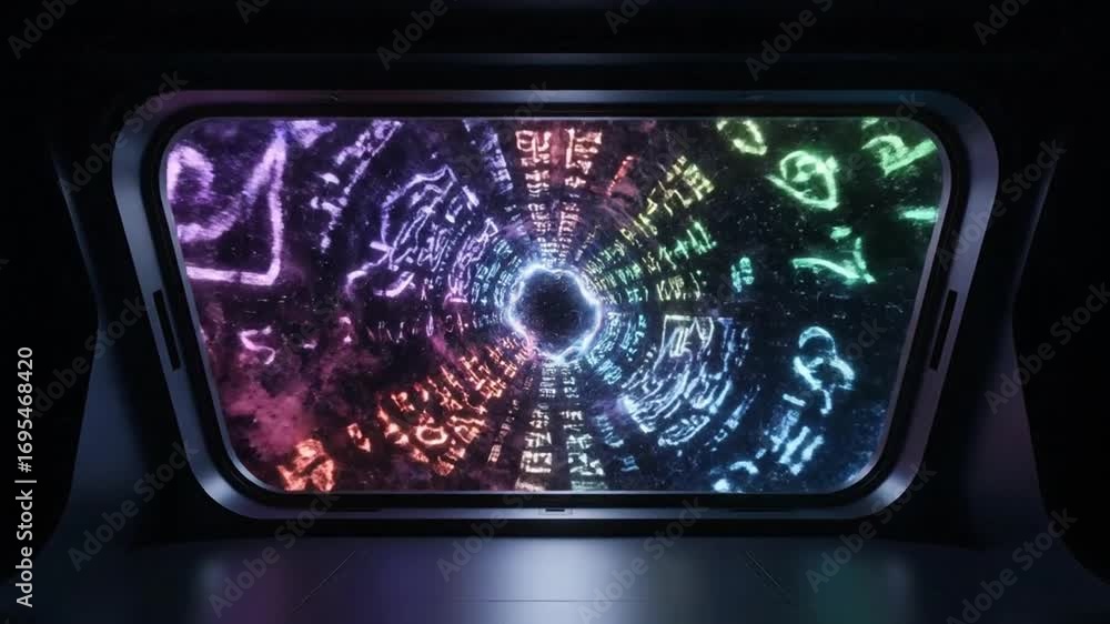 Poster futuristic spaceship window view of a hyperspace portal