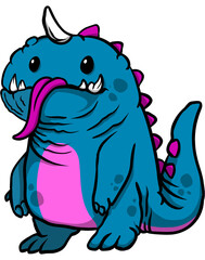 Illustration of Cute Blue Monster with Horn