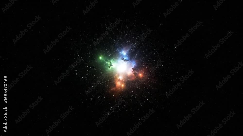 Poster astronaut floating in space with bright nebula and starry background
