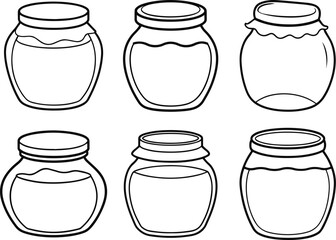 Set of honey jar outline vector and illustration line art