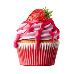 Delicious Strawberry Cupcake with Pink Frosting on a Black Background Delight