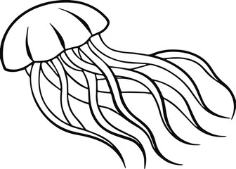 jellyfish line art, black outline, vector and illustration