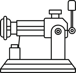 lathe machine line art, black outline, vector and illustration