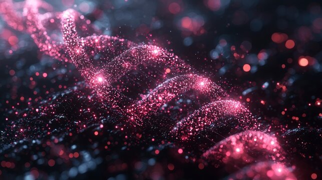 Glowing helix particle trail on dark background