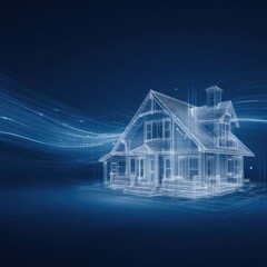 3D house blueprint, digital, abstract, design