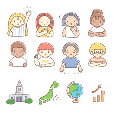 様々な国の人々と社会に関するイラストのセット