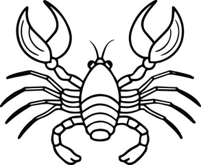 lobster line art, black outline, vector and illustration