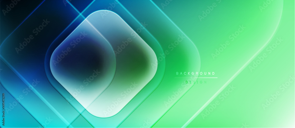 Poster abstract geometric background. blue, green gradients create modern design. overlapping squares, flow