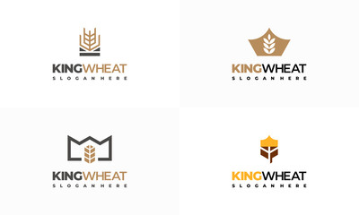 Set of King Wheat Logo designs concept vector, Royal Grain Wheat logo template