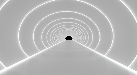Clean white futuristic tunnel with perspective depth, glowing edges