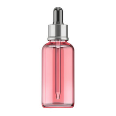 Elegant pink serum bottle with silver cap on a black background studio shot
