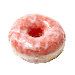 Delicious glazed donut with pink frosting isolated on a black background