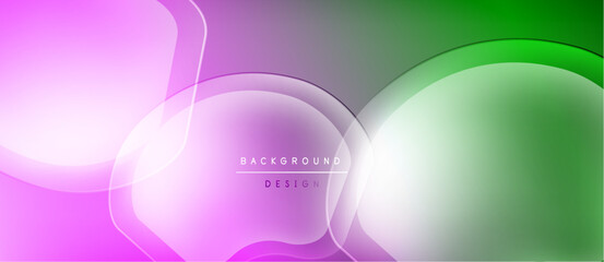 Abstract background features flowing shapes, gradients. Pink, green, purple hues blend smoothly. Minimalist design, modern aesthetic.