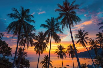 Tropical sunset silhouettes