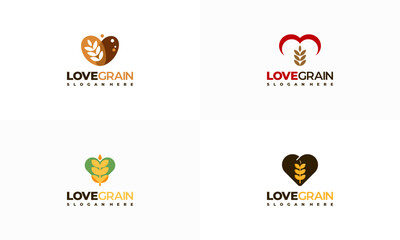 Set of Love Wheat Logo designs concept vector, Grain Wheat and Love symbol template