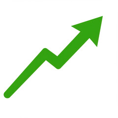 A green arrow with a jagged line pointing upwards, symbolizing growth, progress, and positive trends.